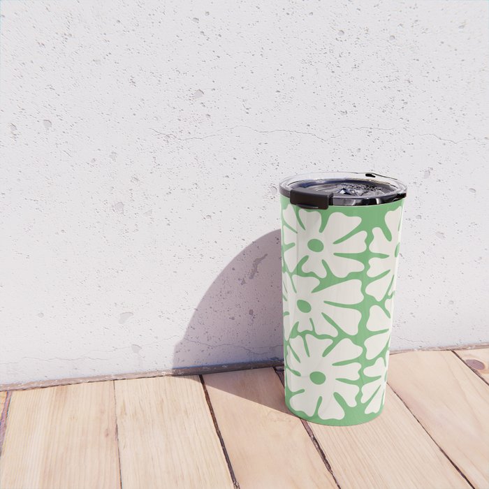 Mid-Century Flowers in Green & White Travel Mug Gallery Image 4