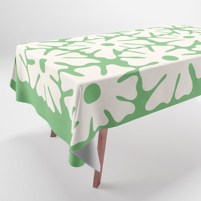 Mid-Century Flowers in Green & White Tablecloth Gallery Image 1