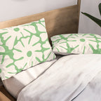 Mid-Century Flowers in Green & White Pillow Sham Gallery Image 2