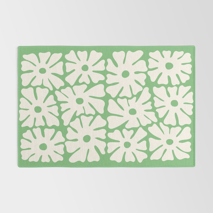 Mid-Century Flowers in Green & White Rug Gallery Image 2