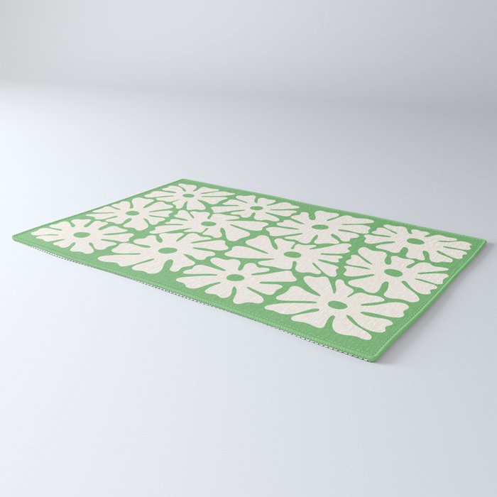 Mid-Century Flowers in Green & White Rug Gallery Image 3