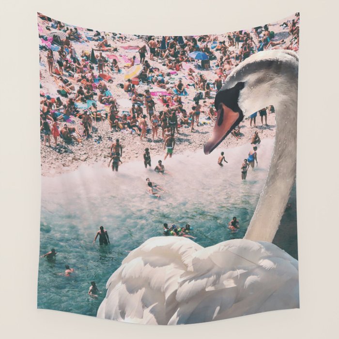 Swan on the Beach Wall Tapestry Gallery Image 1