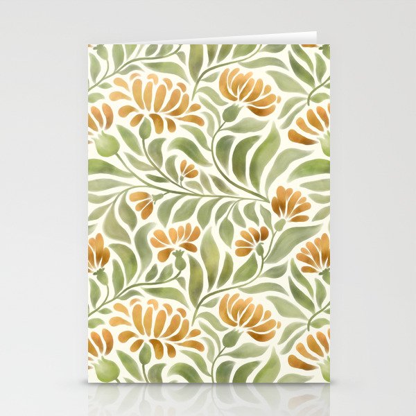 Watercolor Peony pattern in yellow and olive green Stationery Card Gallery Image 2