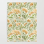 Watercolor Peony pattern in yellow and olive green Poster Gallery Image 4