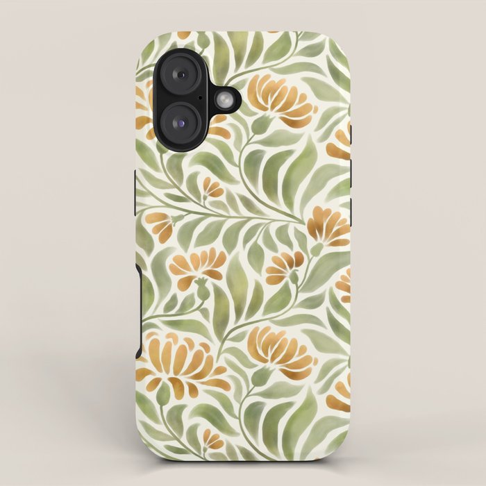 Watercolor Peony pattern in yellow and olive green iPhone Case Gallery Image 1