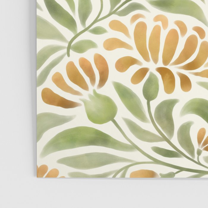 Watercolor Peony pattern in yellow and olive green Poster Gallery Image 3