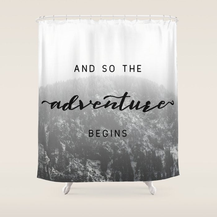 And So The Adventure Begins - Snowy Mountain Shower Curtain Gallery Image 1