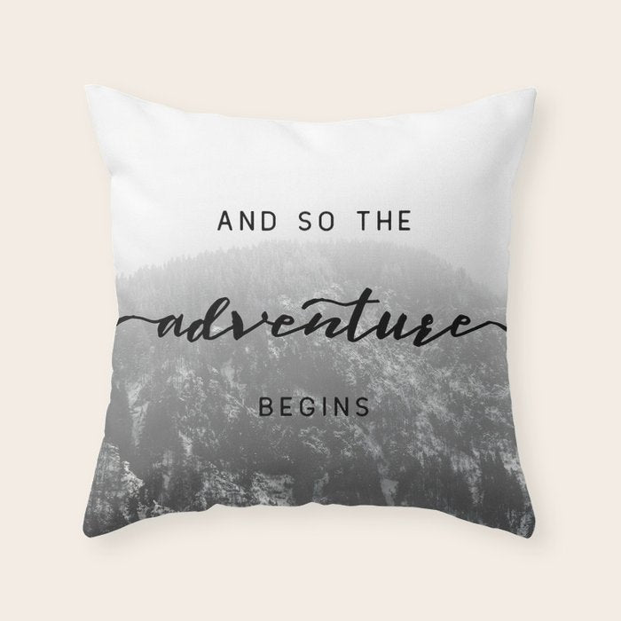 And So The Adventure Begins - Snowy Mountain Throw Pillow Gallery Image 6