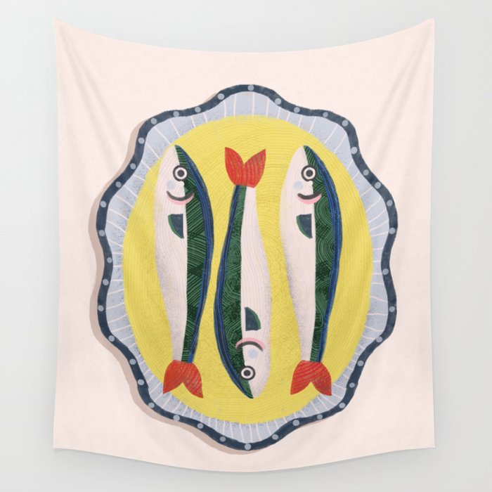 Fish On A Plate Wall Tapestry Gallery Image 1