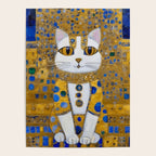 White Klimt Cat with Golden Eyes in Geometric Pattern Poster Gallery Image 4