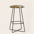 White Klimt Cat with Golden Eyes in Geometric Pattern Stool Gallery Image 1