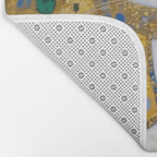 White Klimt Cat with Golden Eyes in Geometric Pattern Bath Mat Gallery Image 2