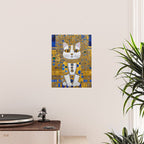 White Klimt Cat with Golden Eyes in Geometric Pattern Poster Gallery Image 2