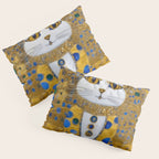 White Klimt Cat with Golden Eyes in Geometric Pattern Pillow Sham Gallery Image 3