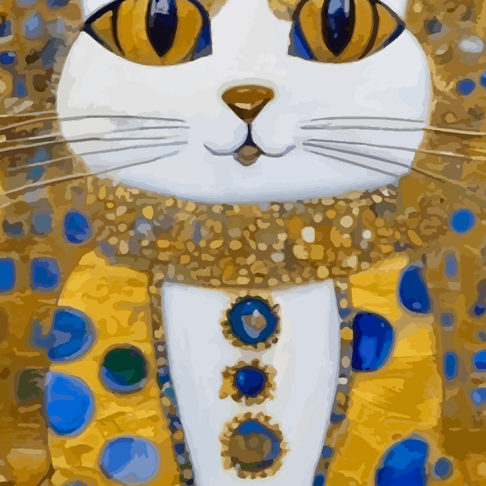 White Klimt Cat with Golden Eyes in Geometric Pattern Coffee Mug Gallery Image 2