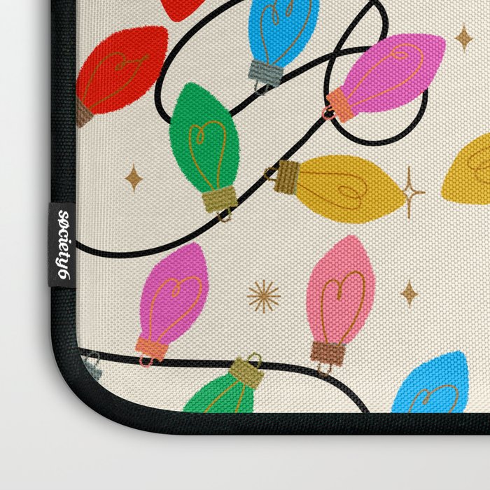 Playful Multicolor Christmas Lights Pattern on Cream Background Laptop Sleeve Gallery Image 3