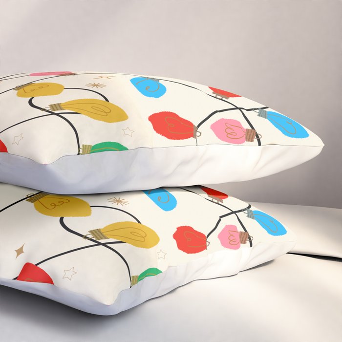 Playful Multicolor Christmas Lights Pattern on Cream Background Pillow Sham Gallery Image 3