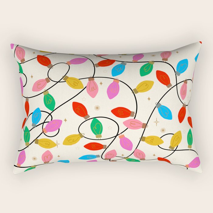 Playful Multicolor Christmas Lights Pattern on Cream Background Rectangular Pillow Gallery Image 2