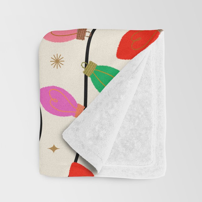 Playful Multicolor Christmas Lights Pattern on Cream Background Throw Blanket Gallery Image 3