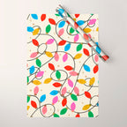 Playful Multicolor Christmas Lights Pattern on Cream Background Wrapping Paper Gallery Image 1