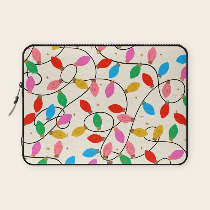 Playful Multicolor Christmas Lights Pattern on Cream Background Laptop Sleeve Gallery Image 1