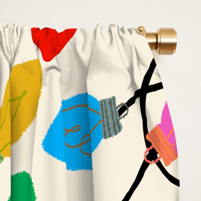 Playful Multicolor Christmas Lights Pattern on Cream Background Window Curtain Gallery Image 2