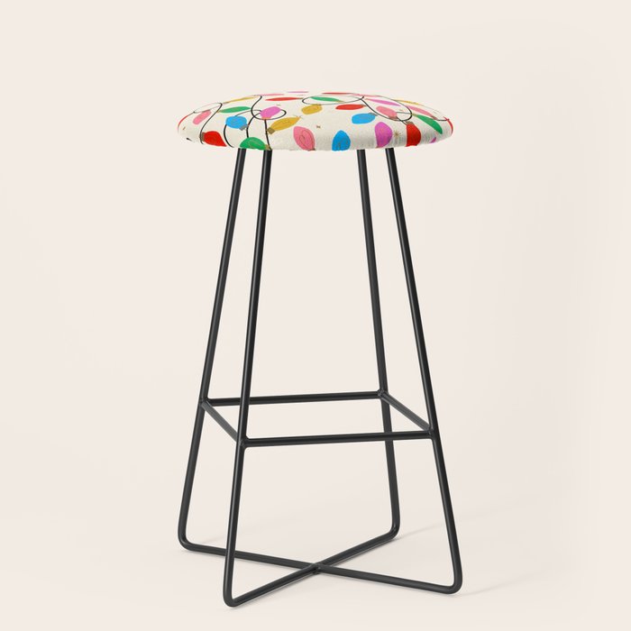 Playful Multicolor Christmas Lights Pattern on Cream Background Stool Gallery Image 1