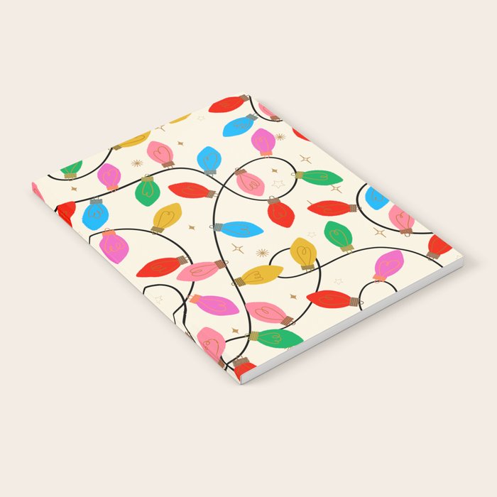 Playful Multicolor Christmas Lights Pattern on Cream Background Notebook Gallery Image 2