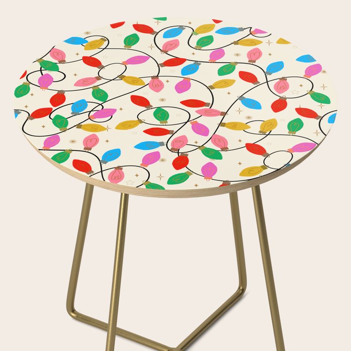 Playful Multicolor Christmas Lights Pattern on Cream Background Side Table Gallery Image 2