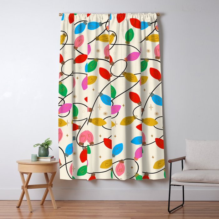 Playful Multicolor Christmas Lights Pattern on Cream Background Window Curtain Gallery Image 5