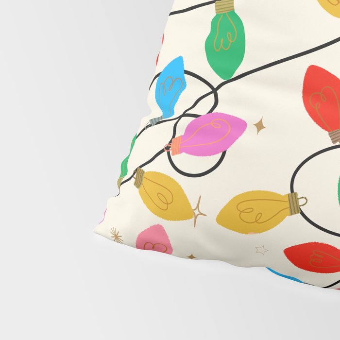 Playful Multicolor Christmas Lights Pattern on Cream Background Pillow Sham Gallery Image 4