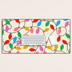 Playful Multicolor Christmas Lights Pattern on Cream Background Desk Mat Gallery Image 1