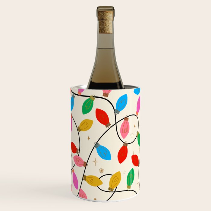 Playful Multicolor Christmas Lights Pattern on Cream Background Wine Chiller Gallery Image 3