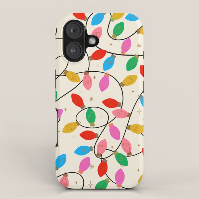 Playful Multicolor Christmas Lights Pattern on Cream Background iPhone Case Gallery Image 1