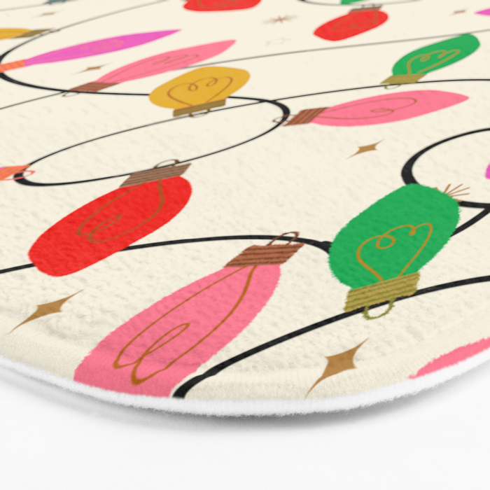Playful Multicolor Christmas Lights Pattern on Cream Background Bath Mat Gallery Image 3