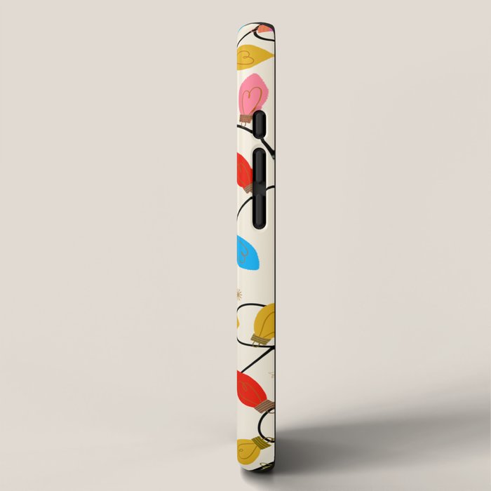 Playful Multicolor Christmas Lights Pattern on Cream Background iPhone Case Gallery Image 2