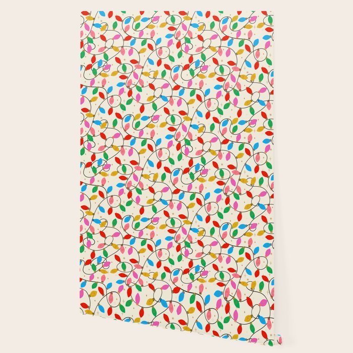 Playful Multicolor Christmas Lights Pattern on Cream Background Wallpaper Gallery Image 2
