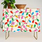 Playful Multicolor Christmas Lights Pattern on Cream Background Credenza Gallery Image 1