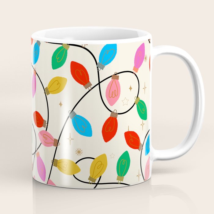 Playful Multicolor Christmas Lights Pattern on Cream Background Coffee Mug Gallery Image 1