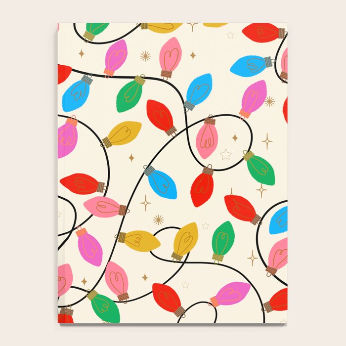 Playful Multicolor Christmas Lights Pattern on Cream Background Notebook Gallery Image 4