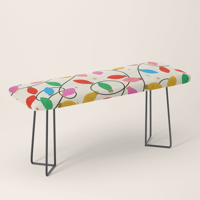 Playful Multicolor Christmas Lights Pattern on Cream Background Bench Gallery Image 1