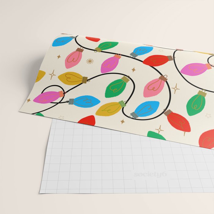 Playful Multicolor Christmas Lights Pattern on Cream Background Wrapping Paper Gallery Image 2
