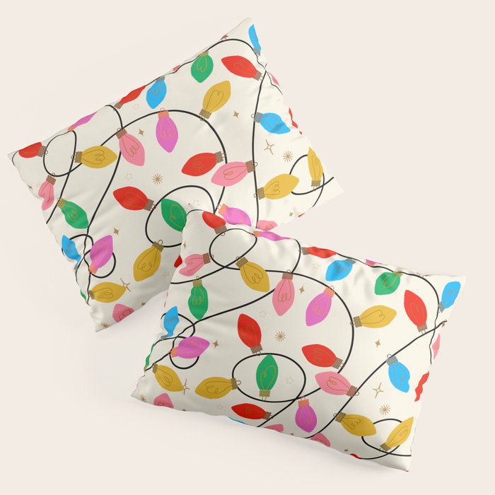 Playful Multicolor Christmas Lights Pattern on Cream Background Pillow Sham Gallery Image 3