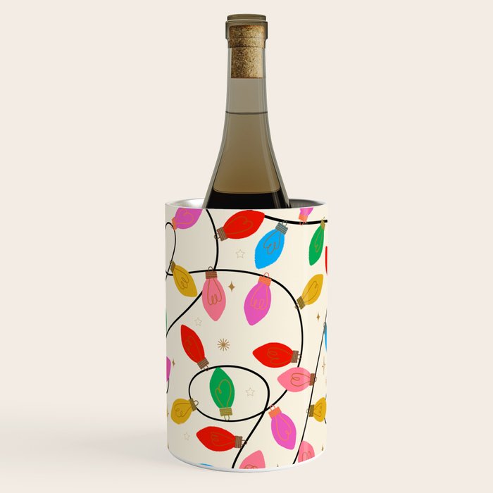 Playful Multicolor Christmas Lights Pattern on Cream Background Wine Chiller Gallery Image 1
