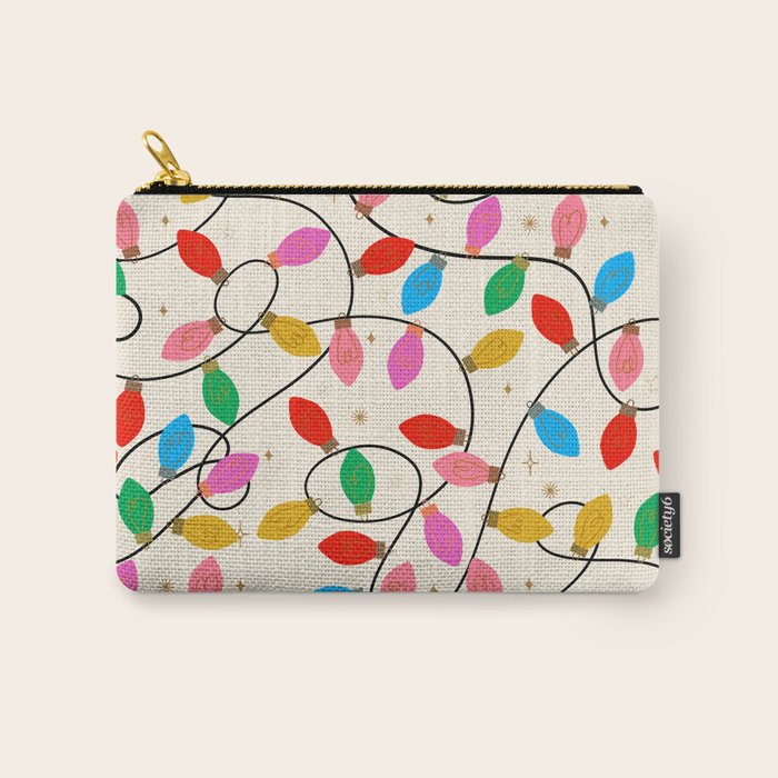 Playful Multicolor Christmas Lights Pattern on Cream Background Carry All Pouch Gallery Image 1
