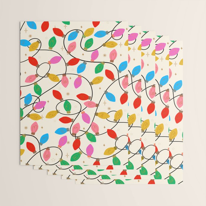Playful Multicolor Christmas Lights Pattern on Cream Background Wrapping Paper Gallery Image 3