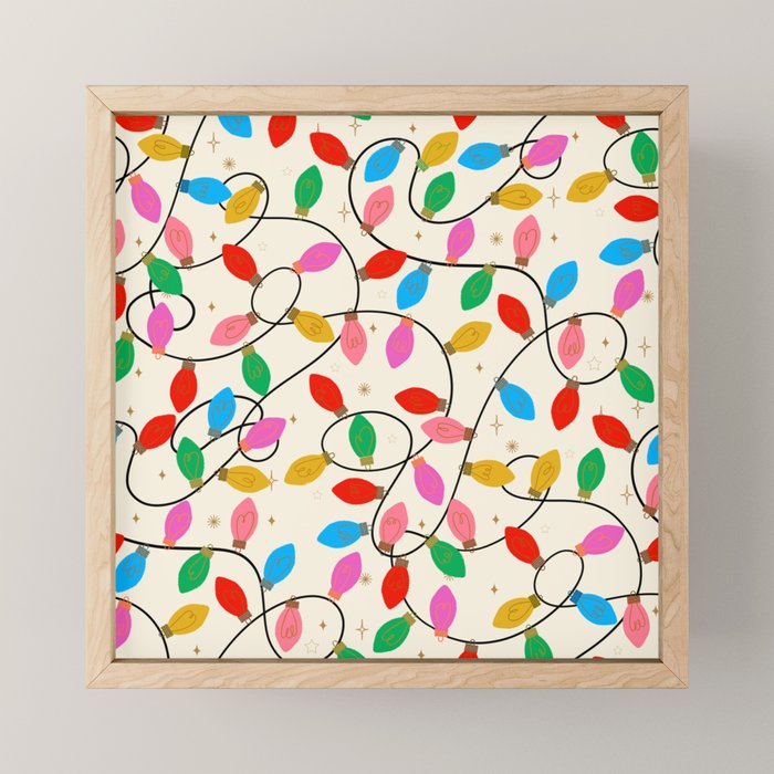 Playful Multicolor Christmas Lights Pattern on Cream Background Mini Art Print Gallery Image 1