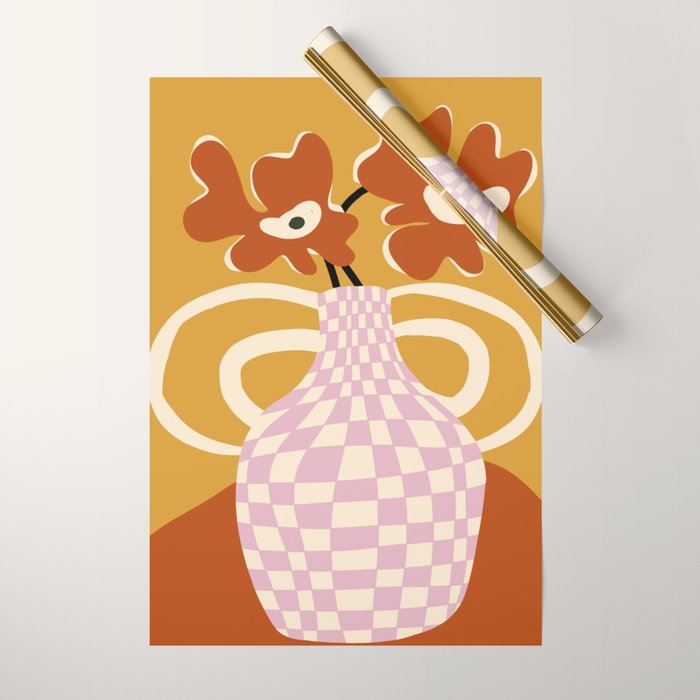 Checkered retro flower pot  Wrapping Paper Gallery Image 1