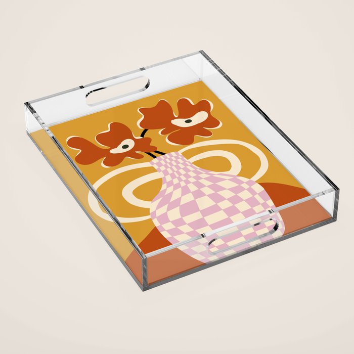 Checkered retro flower pot  Acrylic Tray Gallery Image 1