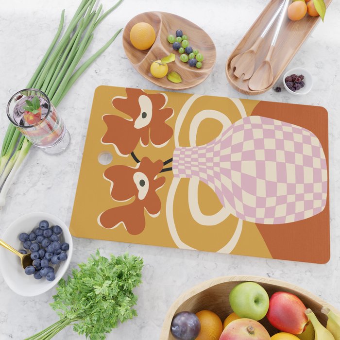 Checkered retro flower pot  Cutting Board Gallery Image 2